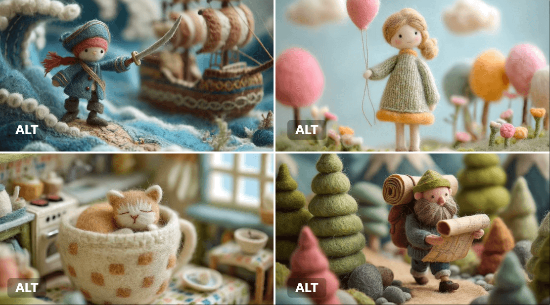 Miniature felt wool figures