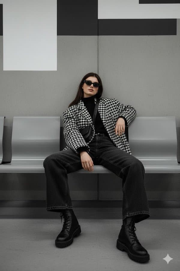 Sitting on a modern subway bench