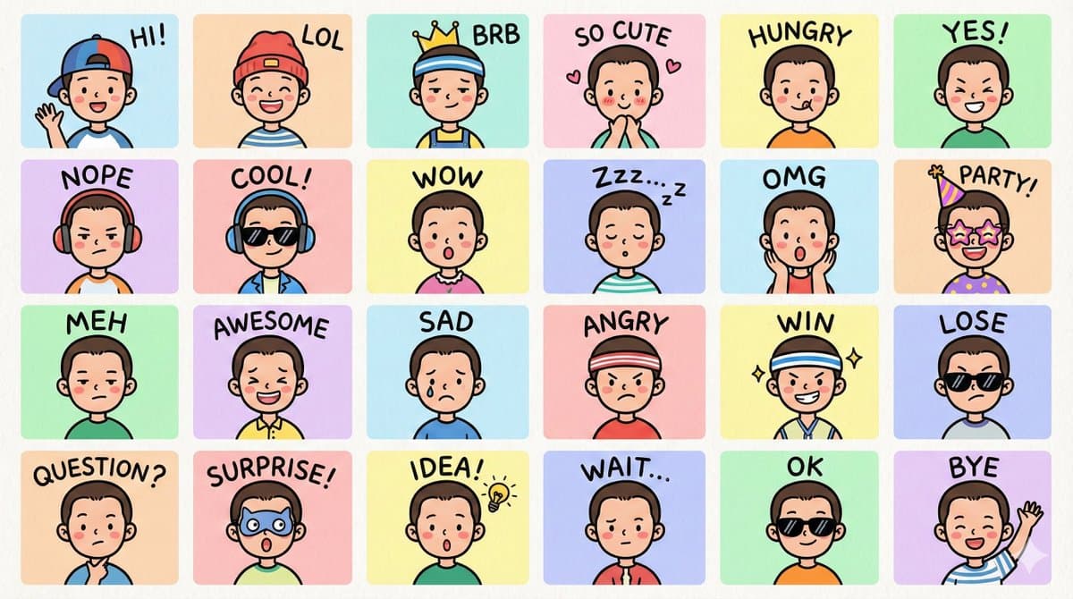 LINE-style half-body chibi emoji