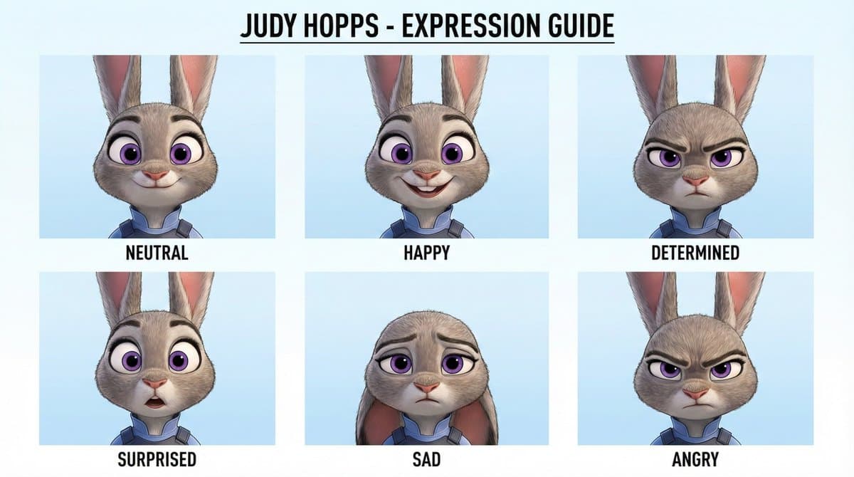 Create an image of a character design expression style guide.