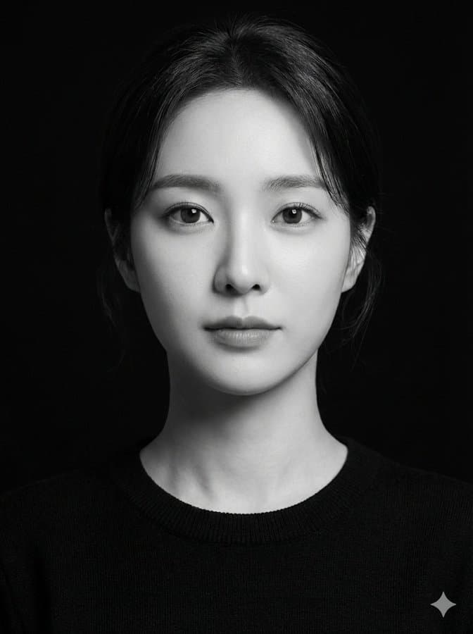 A black-and-white studio portrait photograph
