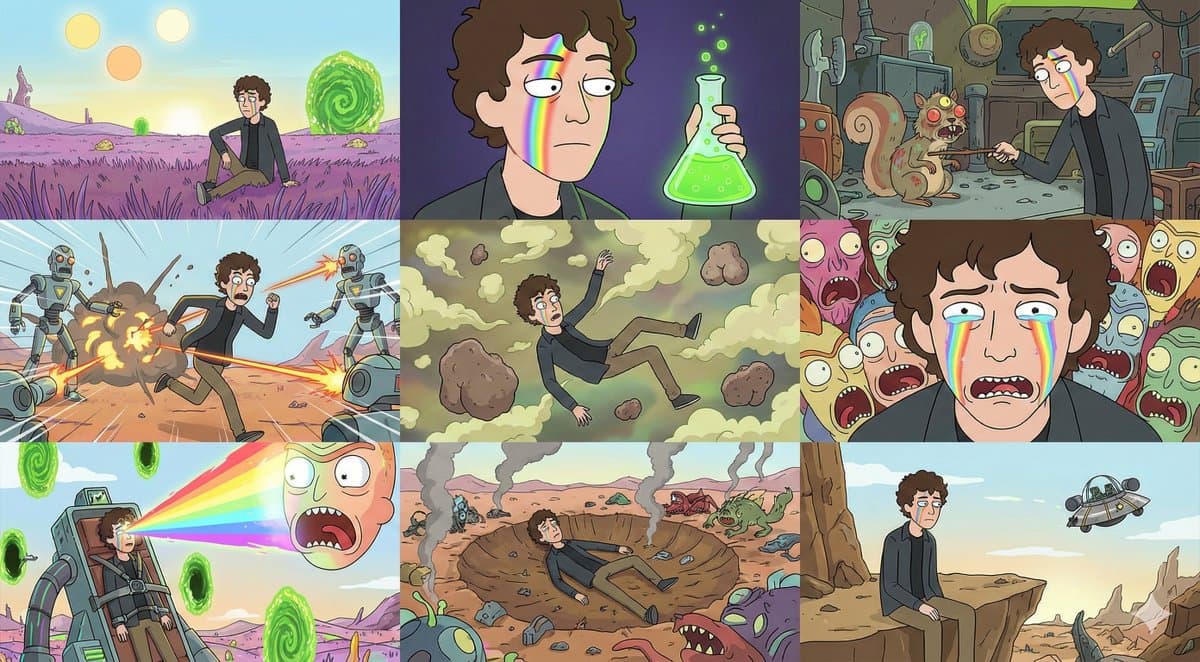 3x3 Grid in Rick and Morty Style