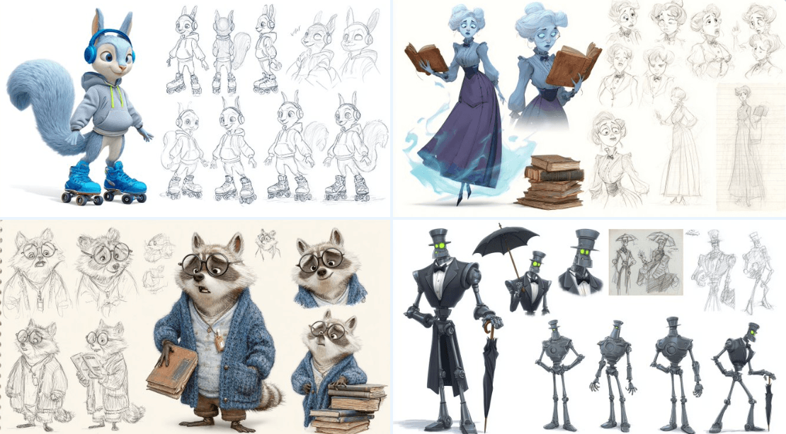 Pixar-style character sheet