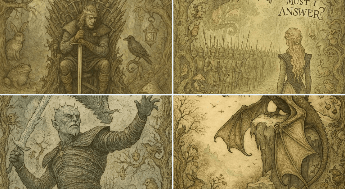 Fairy tale illustration in the style of Arthur Rackham from the 1920s