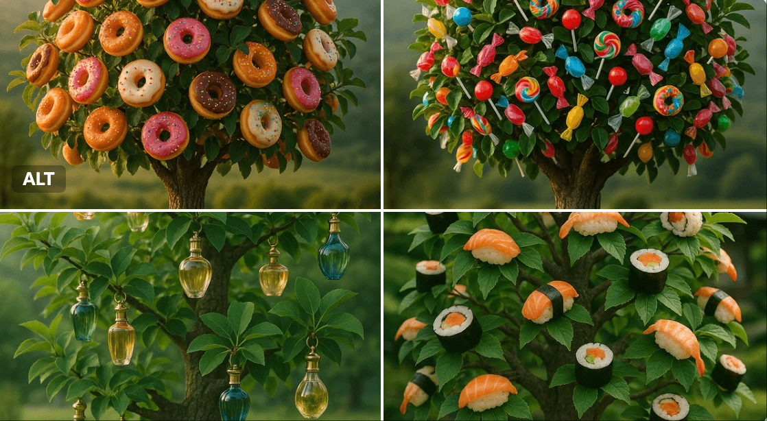 The products are hanging on the tree.