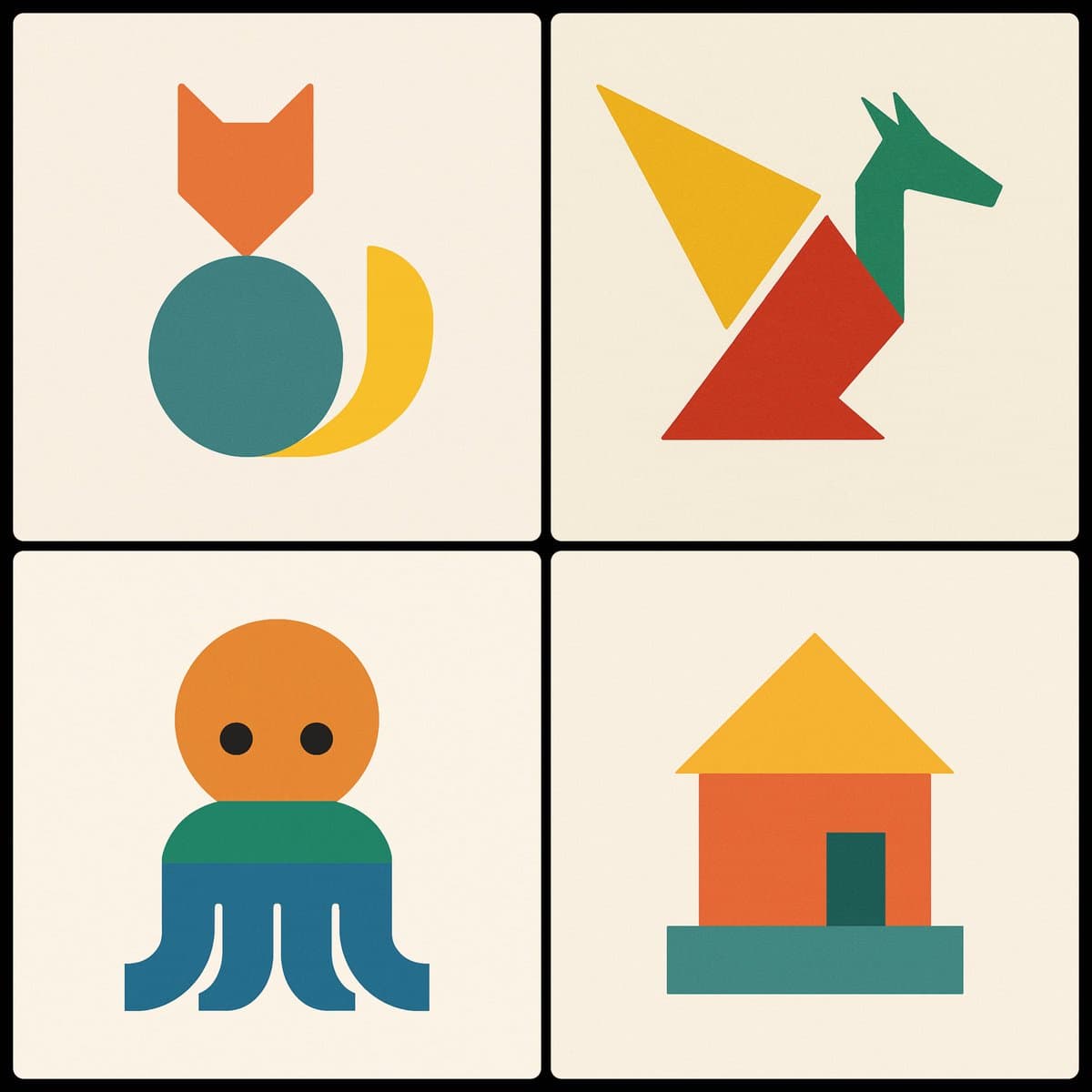 Three shapes and three colors