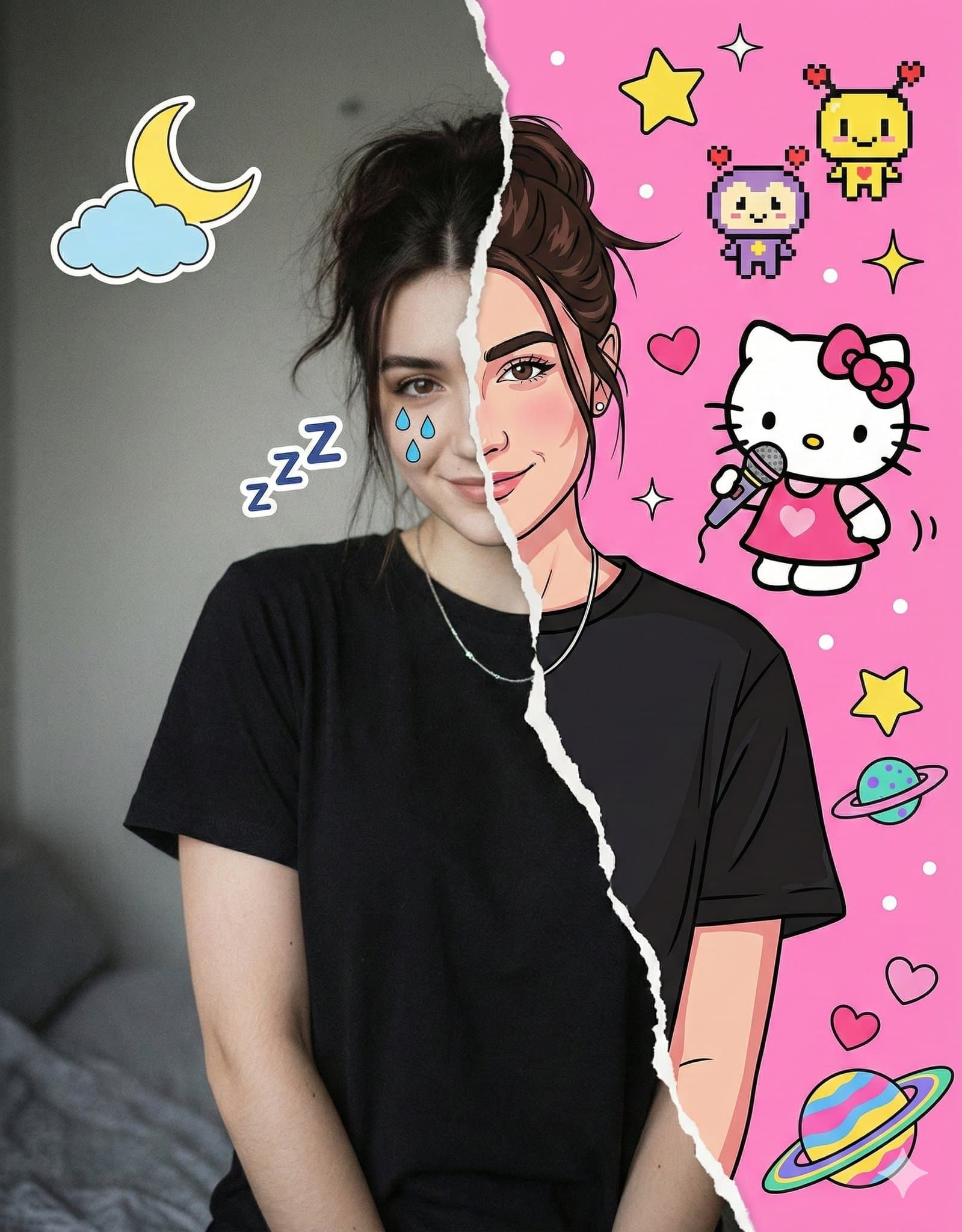 Hyper-realistic style with separation of realistic and cartoon effects