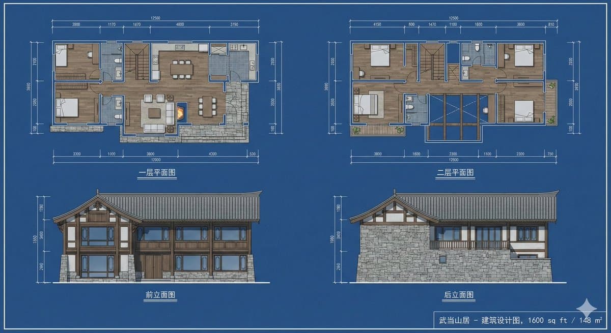 A two-story residence halfway up Wudang Mountain. A two-story residence halfway up Wudang Mountain.