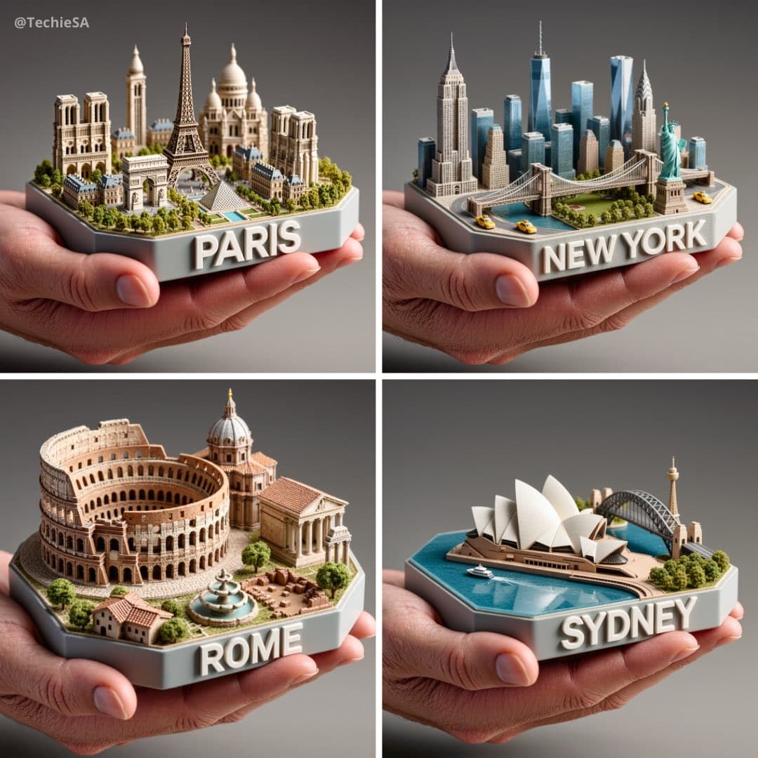 A hand gently cradles a collector's-grade 3D city model. A hand gently cradles a collector's-grade 3D city model.
