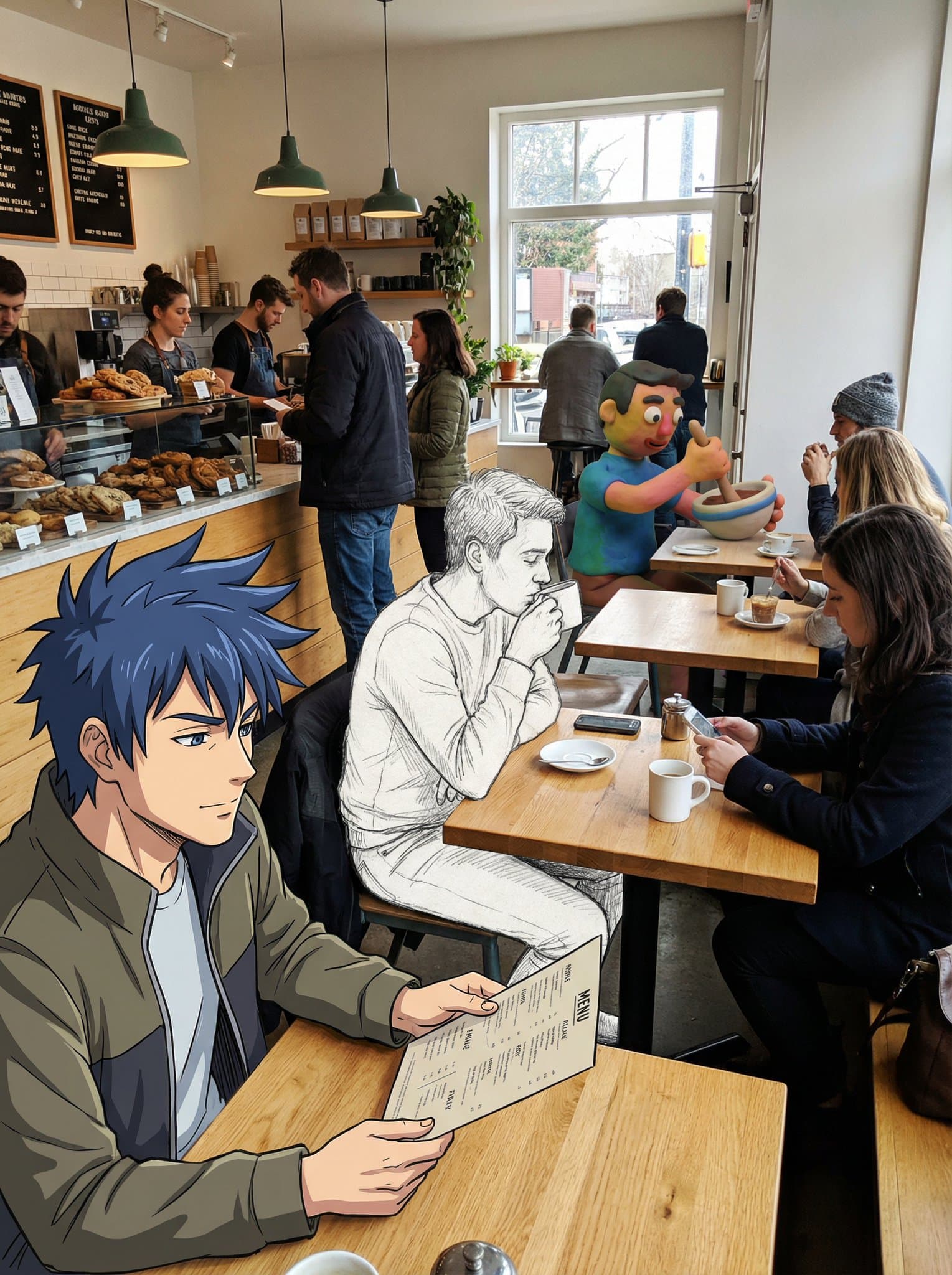 Fusing anime character sketches with claymation figures