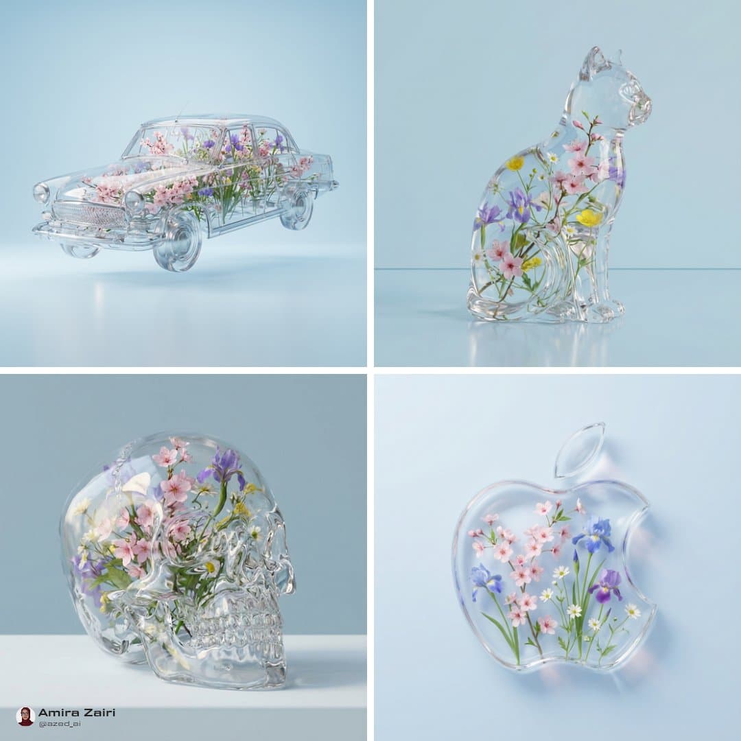 Inside the transparent vessel, delicate flowers are brimming.