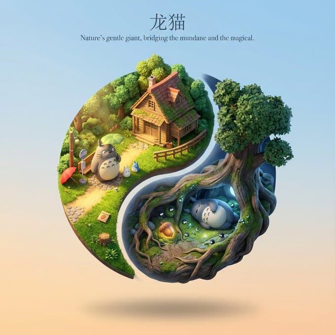 Floating Tai Chi Cute 3D Cartoon Three-Dimensional Scene